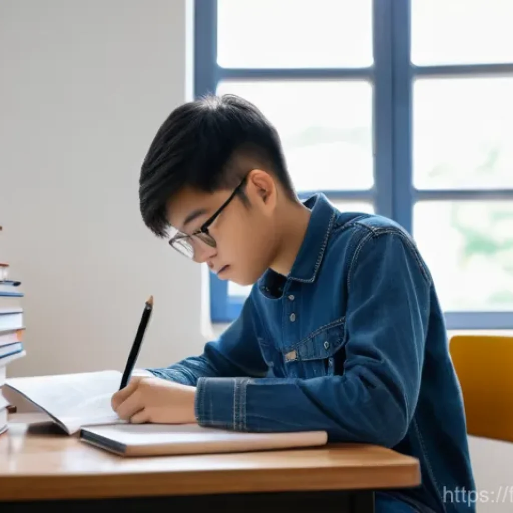 영어 능력 시험 교재 추천 - **Prompt:** A young student, approximately 16 years old, is seated comfortably at a wooden desk in a...