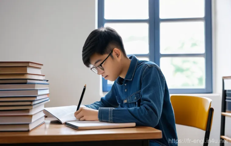 영어 능력 시험 교재 추천 - **Prompt:** A young student, approximately 16 years old, is seated comfortably at a wooden desk in a...